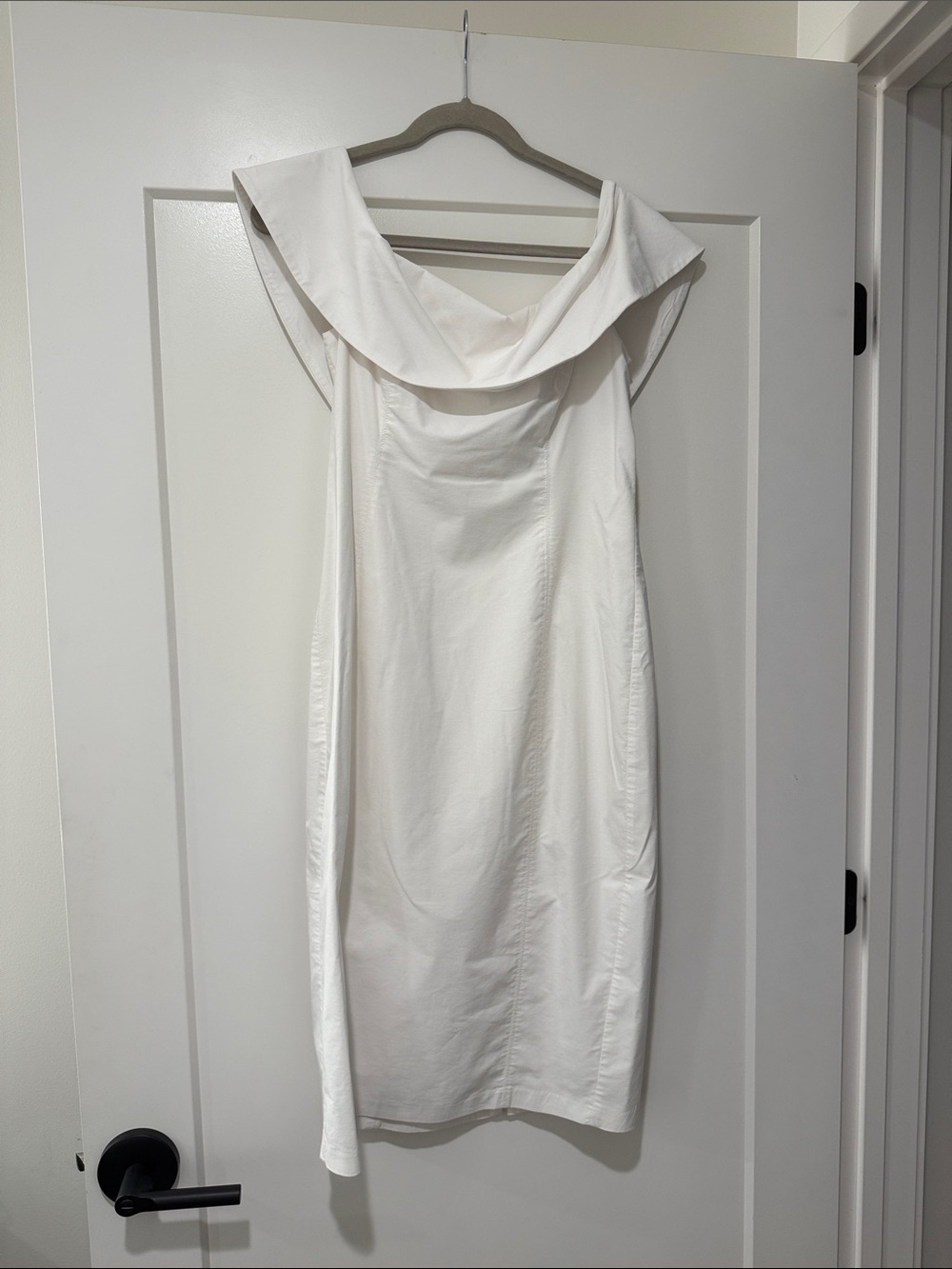 Off-Shoulder White Dress with Draped Neckline by BHLDN